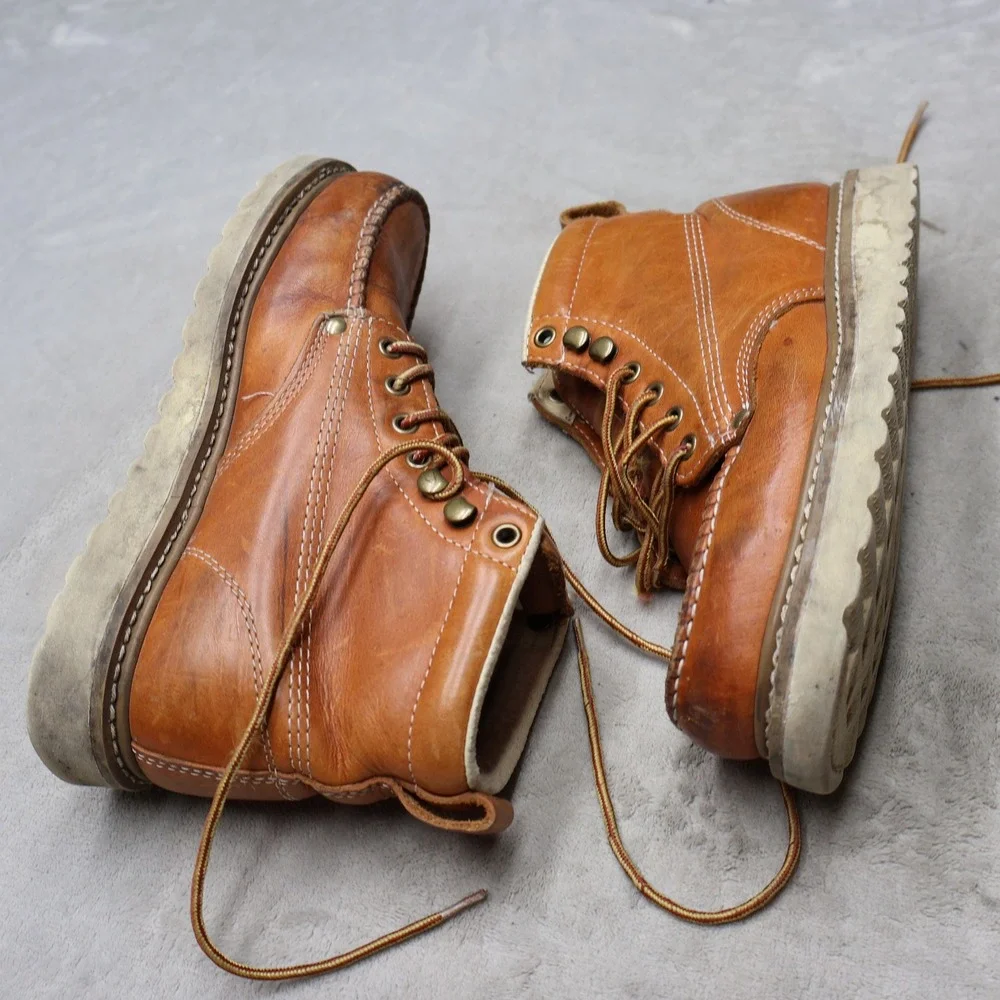 Golden Fox Mens 7 Work Boots Brown Leather Moc Steel Toe Lace-Up Rugged 6